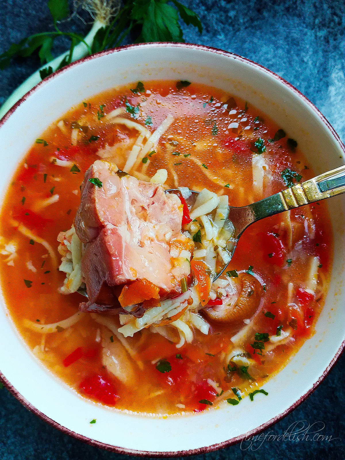 pork knuckle noodle soup in a bowl