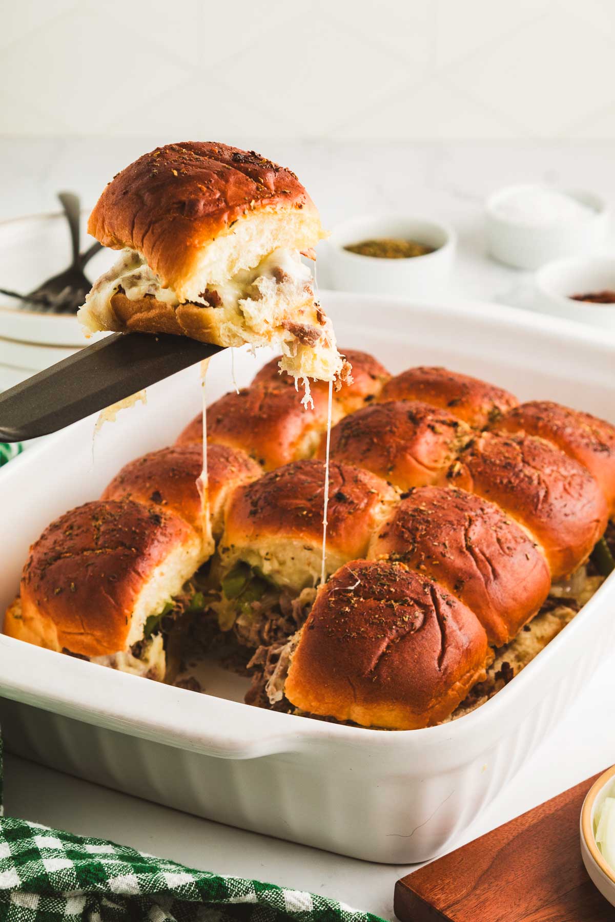 serving philly chessesteak sliders